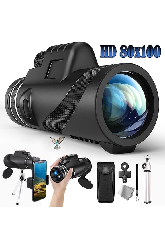 Monocular Telescope 80x100 High Magnification 22mm FMC Lens, Compact Night Vision Mono Binoculars - Ideal for Adults: Bird Watching, Hunting, Travel, Hiking & Outdoor Sports