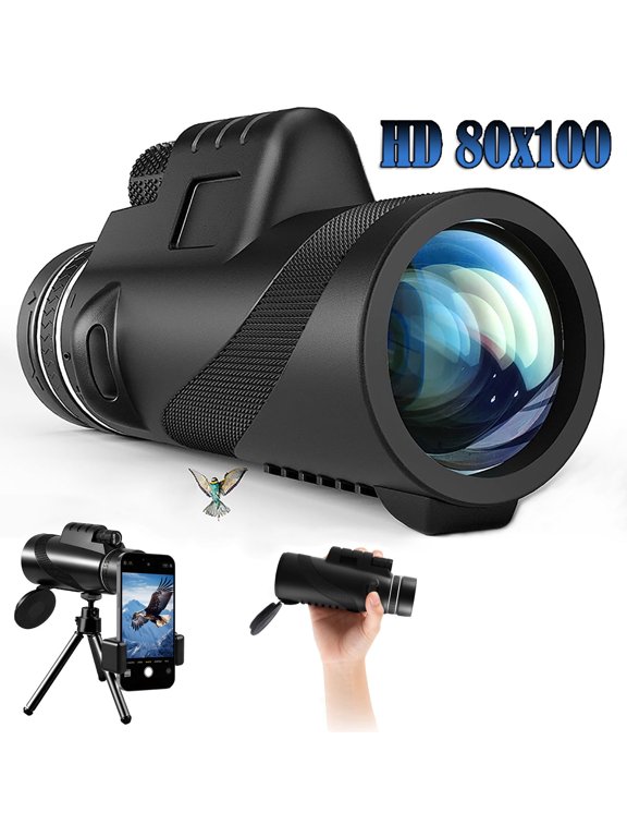 Monocular 80x100 High Magnification 22mm Fmc Lens, Compact Night Vision Mono Binoculars for Adults Outdoor - Bird Watching, Hunting, Travel, Hiking