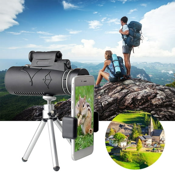 Monocular Telescope, Gaqring HD 12x Zoom with Smartphone Adapter, BAK4 Prism Low Light Night Vision Portable Telescope for Outdoor Sports Hunting