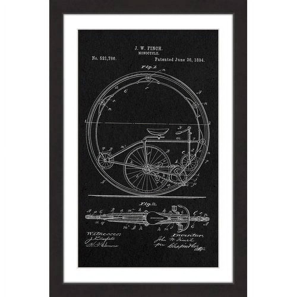 "Monocycle 1894 Black Paper" Framed Painting Art Print, 16" x 1.5"