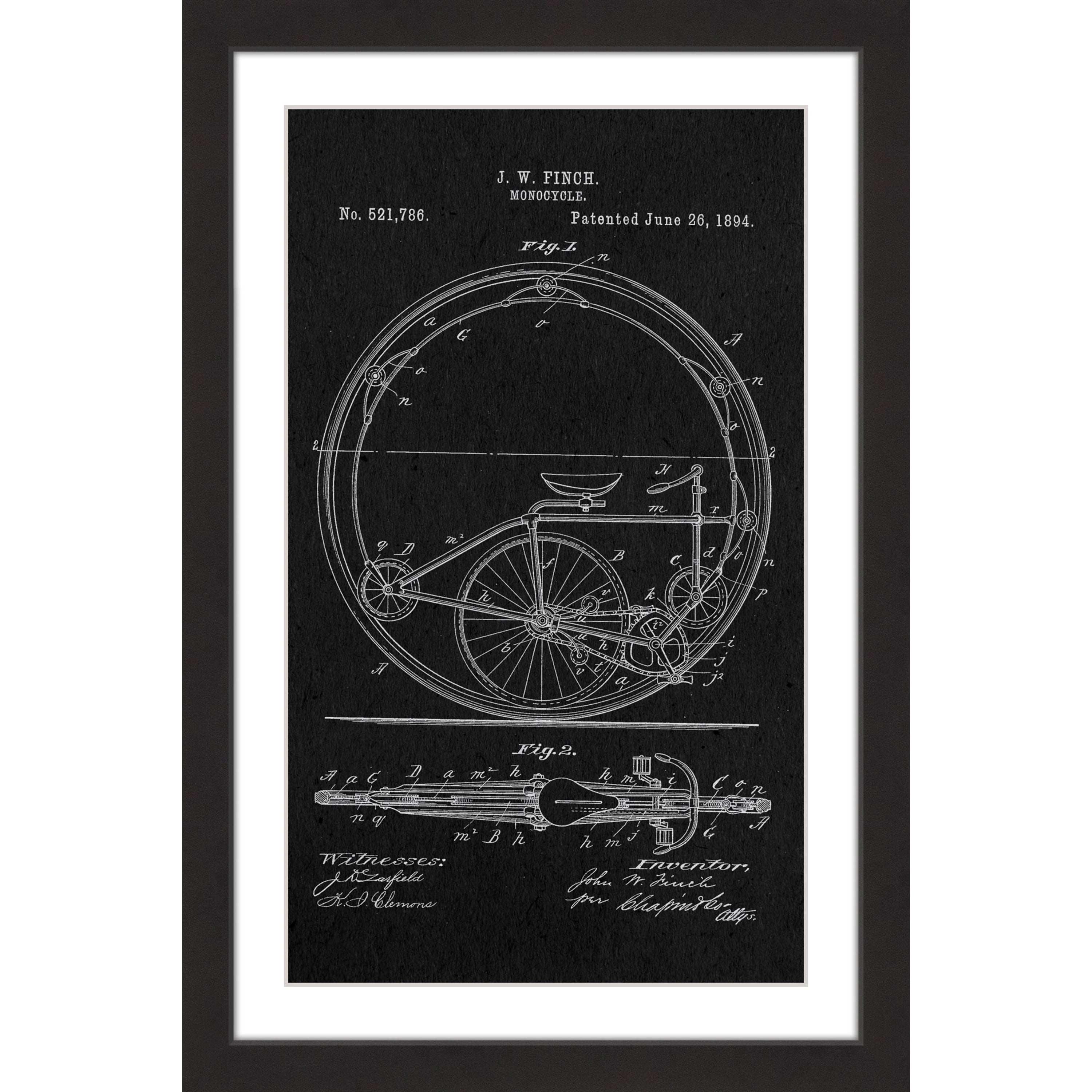 "Monocycle 1894 Black Paper" Framed Painting Print