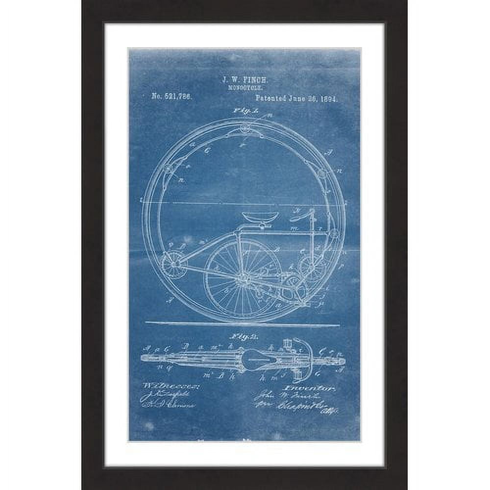 "Monocycle 1894 Blueprint" Framed Painting Print