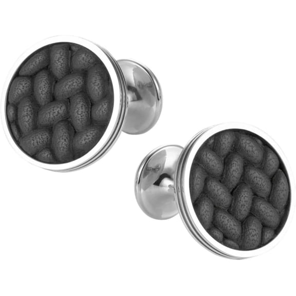 Monograin Steel Cuff Links with Leather Inlay 111324