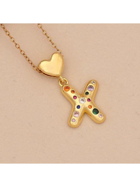 Monogram 26-Letter Heart Necklace, with zirconia set in gold-plated copper pendant. Personalized name gift suitable for adult women, daughters, girlfriends, wives, mothers, etc.