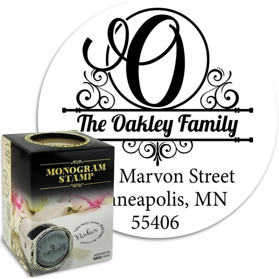 Monogram Address Stamp - Personalized Self Inking Rubber Stamp - Style 038 - with Locking Bottom Cover- Choose from 15 Ink Colors