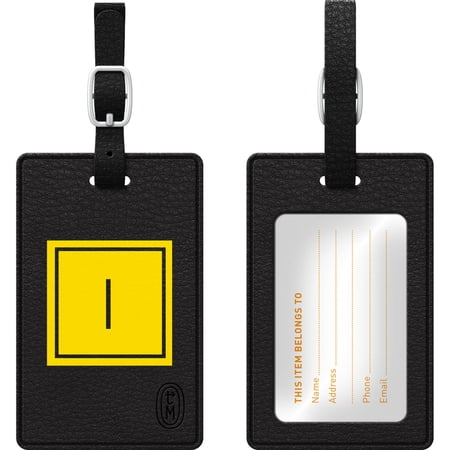Monogram Black Leather Bag Tag, Inversed, Electric