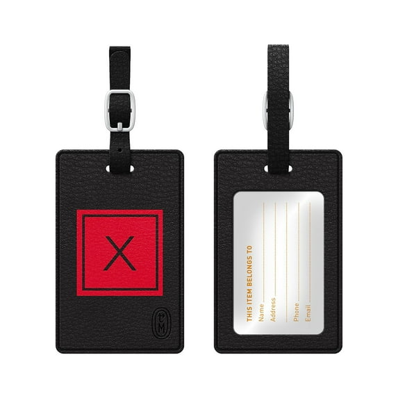 Monogram Black Leather Bag Tag, Inversed, Fire - X