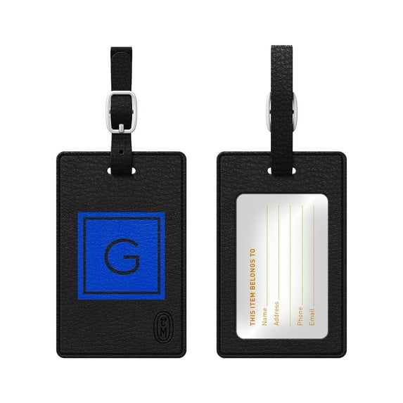 Monogram Black Leather Bag Tag, Inversed, Marine
