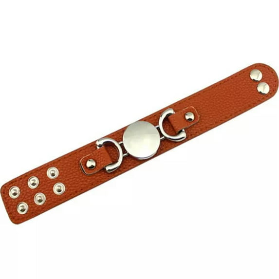 Monogram Blank Round Leather Cuff Wrap Snap Bracelet Women Men Engraved Bracelet