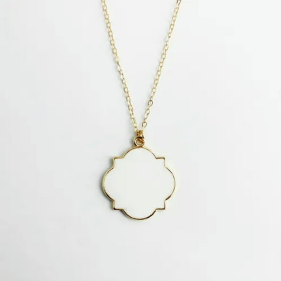 Monogram Blanks Necklace Disc Quatrefoil Clover Pendant Long Necklace