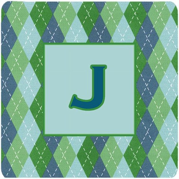 Monogram - Blue Argoyle Foam Coasters Initial Letter J, Set - 4