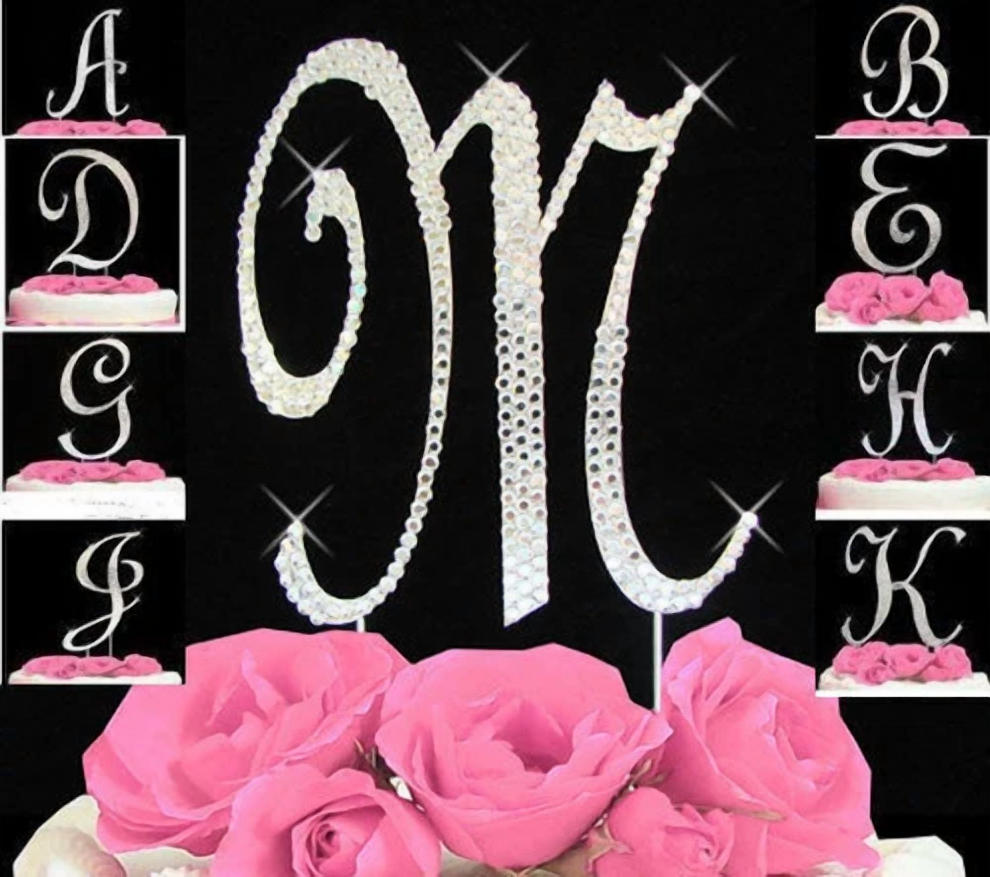 Monogram Cake Toppers Complete Covered Crystal Bling Silver A To Z Any ...
