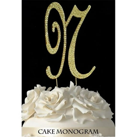 Monogram Cake Toppers - Gold Rhinestone - N