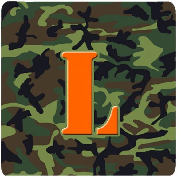 Monogram - Camo Green Foam Coasters, Initial Letter L - Set 4, 3.5 x 3.5 In.