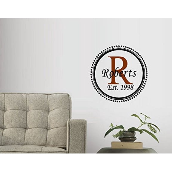 Monogram Circle (Custom Name Est ) Wall or Window decal (Small 13" x 13")