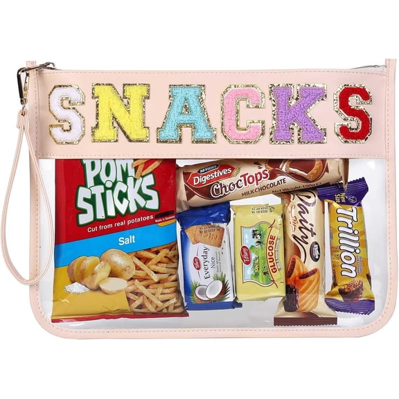 Monogram Clear Stadium Purse Bag Chenille Letter Travel Patch Pouch Snack Makeup Wristlet