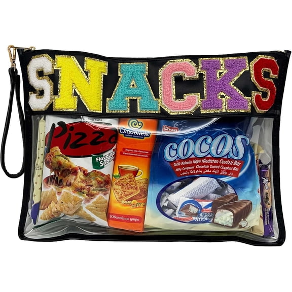 Monogram Clear Stadium Purse Bag Chenille Letter Travel Patch Pouch Snack Makeup Wristlet