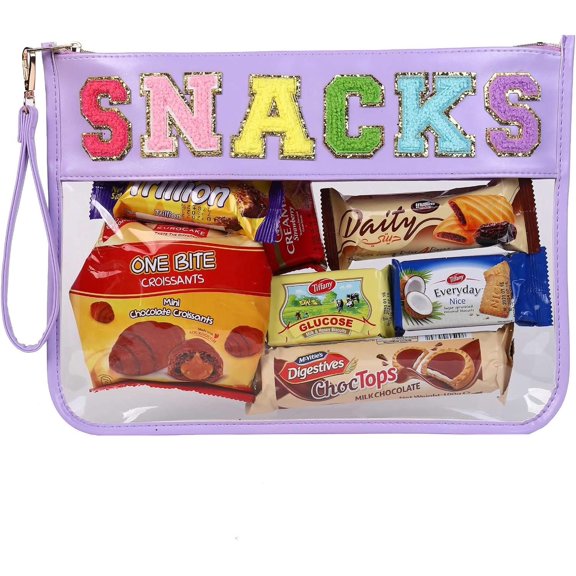 Monogram Clear Stadium Purse Bag Chenille Letter Travel Patch Pouch Snack Makeup Wristlet