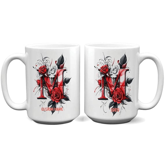 Monogram Coffee Mug Letter M – Personalized Ceramic Cup with Name for Her, Custom Initial Coffee Mug 11oz or 15oz – Mother's Day, Father's Day, Birthday Daily Drinkware