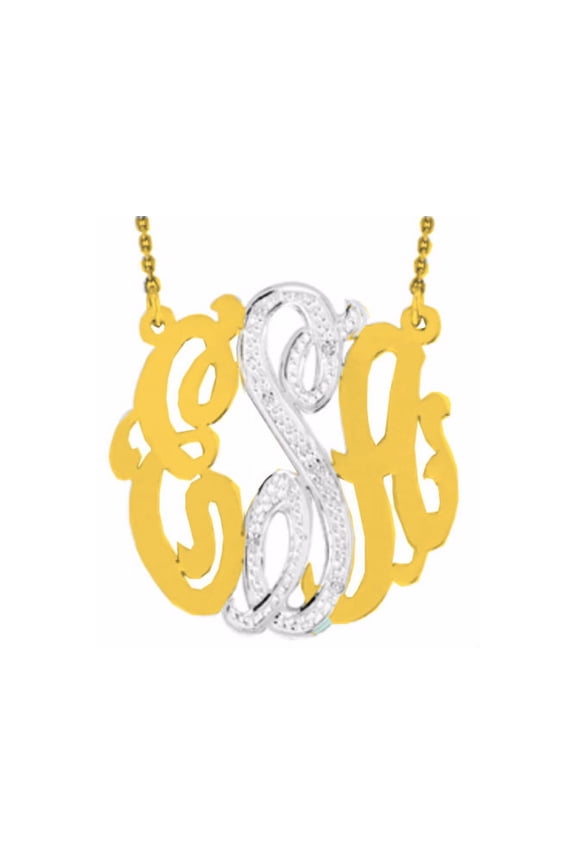 Monogram Diamond Pendant Necklace Personalized 35mm 14k Yellow or 14K White Gold. Special Order, Made to Order. Large PNK001-35mmY