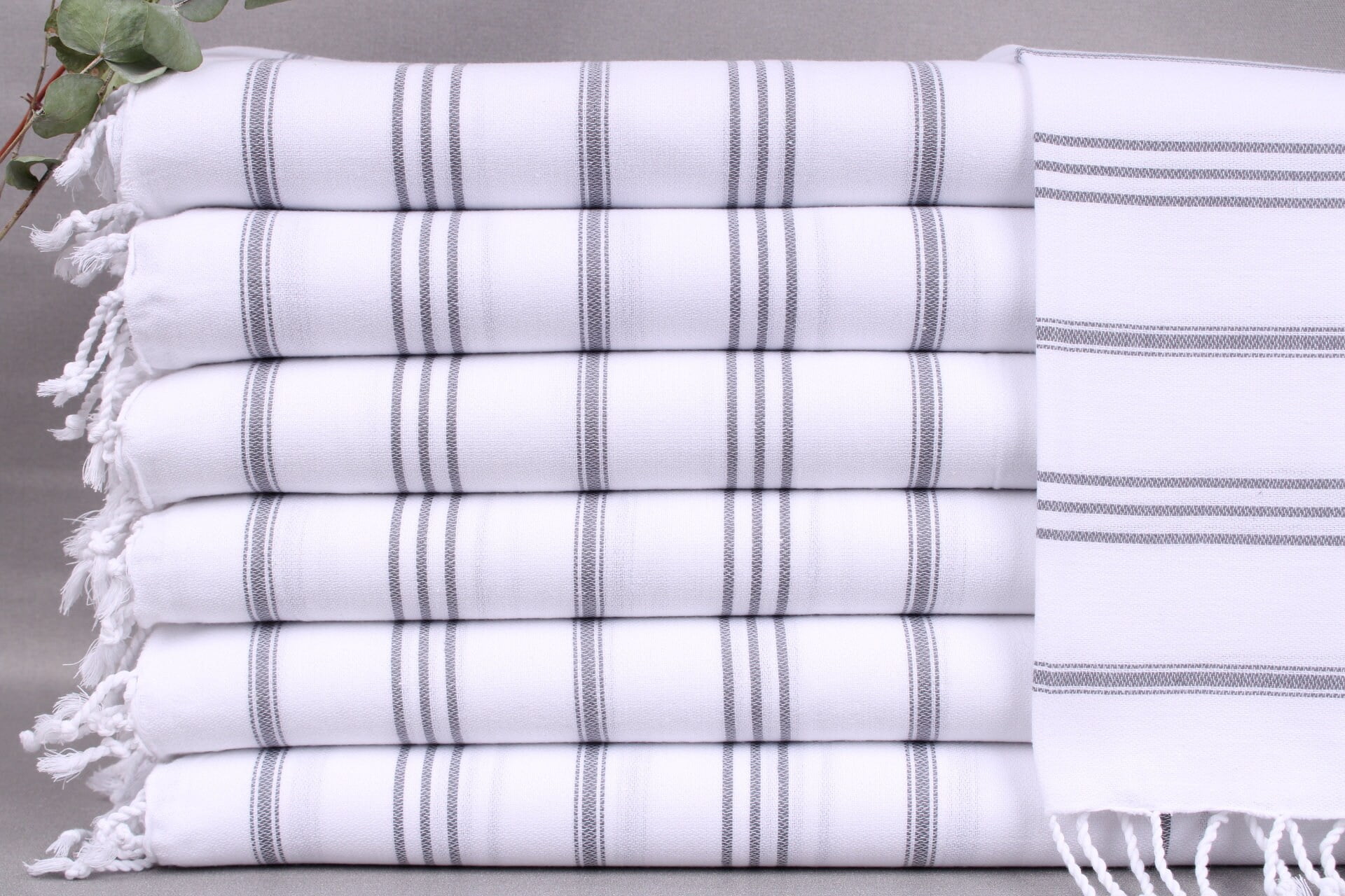 Monogram Dish Towel, Bathroom Hand Towel, Dark Gray Towel, Striped