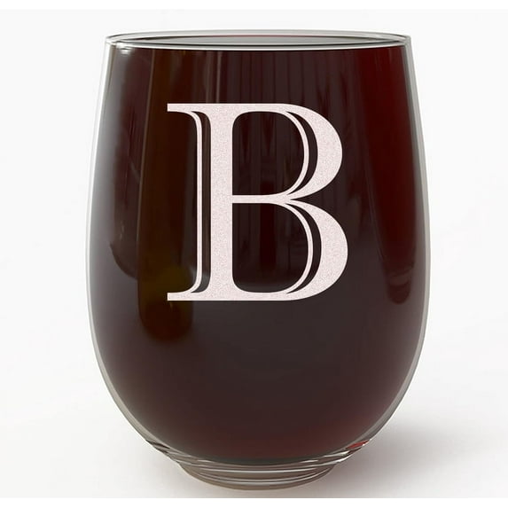 Monogram Etched 17oz Stemless Wine Glass (Letter B) A-Z Personalized gifts for Women, Custom wine glasses, Monogrammed Birthday gift for Her Initial