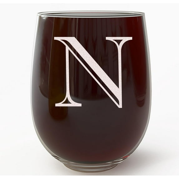 Monogram Etched 17oz Stemless Wine Glass (Letter N) A-Z Personalized gifts for Women, Custom wine glasses, Monogrammed Birthday gift for Her Initial