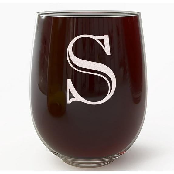 Monogram Etched 17oz Stemless Wine Glass (Letter S) A-Z Personalized gifts for Women, Custom wine glasses, Monogrammed Birthday gift for Her Initial