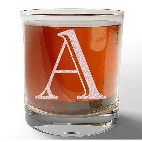 Monogram Etched Letter A 10oz Whiskey Rocks Glass Bourbon Scotch Lowball Old Fashioned Gifts for Him for Groomsmen for Husband