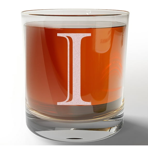 Monogram Etched Letter I 11oz Whiskey Rocks Glass Bourbon Scotch Lowball Old Fashioned Gifts for Him for Groomsmen for Husband