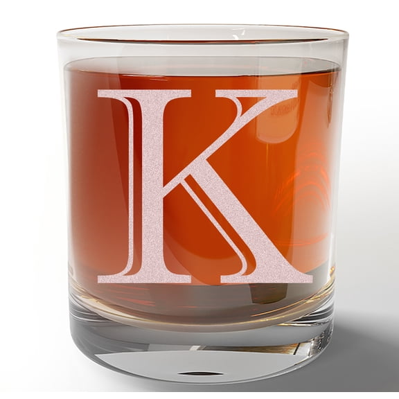 Monogram Etched Letter K 11oz Whiskey Rocks Glass Bourbon Scotch Lowball Old Fashioned Gifts for Him for Groomsmen for Husband