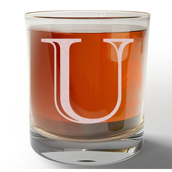 Monogram Etched Letter U 11oz Whiskey Rocks Glass Bourbon Scotch Lowball Old Fashioned Gifts for Him for Groomsmen for Husband