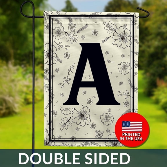 Monogram Flower Sketch Garden Flag Double Sided Botanical Decor 1
