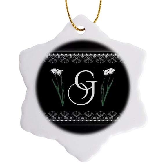 3drose, Monogram - G, 3 inch Snowflake Porcelain Ornament