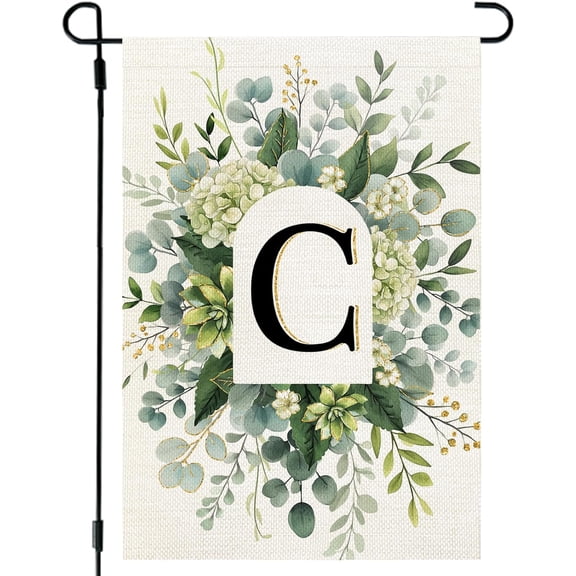 Monogram Garden Flag Initial Letter C 12x18 Inch Double Sided for Outsdie, Small Spring Floral Family Last Name Welcome Decoration for Outdoor Lawn Yard