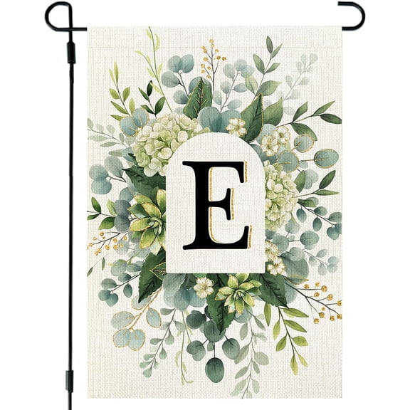 Monogram Garden Flag Initial Letter E Double Sided Small Spring Floral Welcome Decoration for Outdoor Lawn Yard 12 x 18 Inch