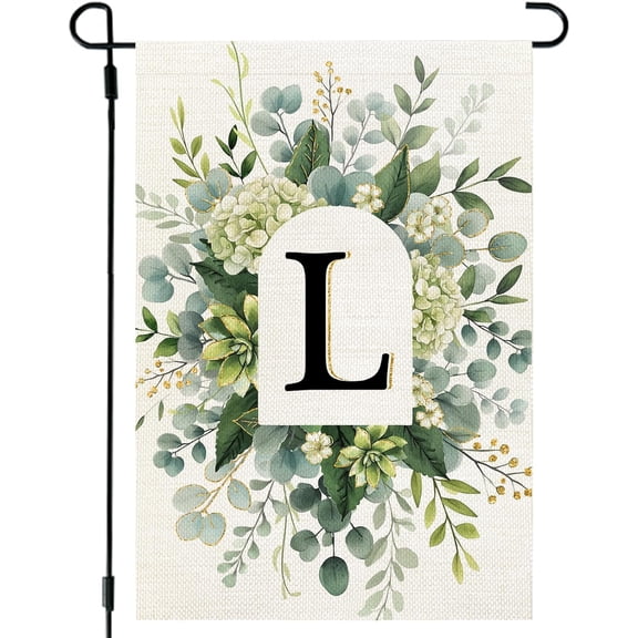 Monogram Garden Flag Initial Letter L 12 x 18 Inch Double Sided Spring Floral Welcome Decoration for Outdoor Lawn Yard