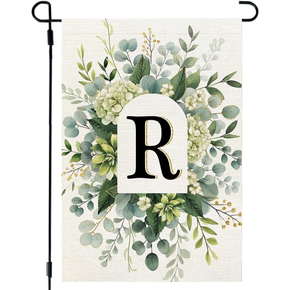 Monogram Garden Flag Initial Letter R 12x18 Inch Double Sided for Outsdie, Small Spring Floral Family Last Name Welcome Decoration for Outdoor Lawn Yard