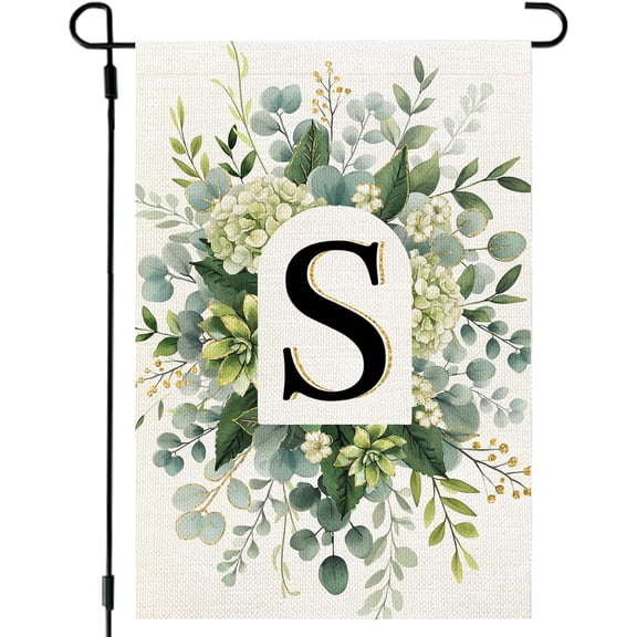 Monogram Garden Flag Initial S 12x18 Inch Double Sided Spring Floral Welcome Decoration for Outdoor Lawn and Yard