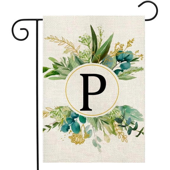 Monogram Garden Flag For Outside, Monogram Letter P Garden Flags 12x18 Double Sided Floral Spring Garden Flags Family Last Name Initial Small Burlap Flag For Yard And Garden Decor (P)
