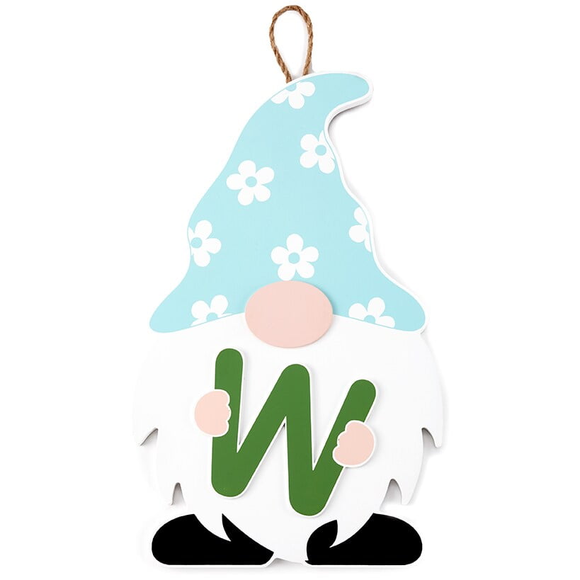 Spring Gnome Monogram Door Hanger with Jute Ribbon