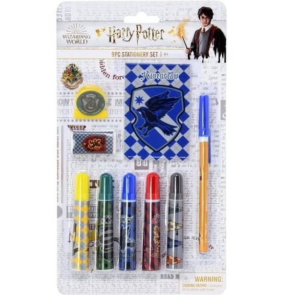 Monogram - Harry Potter 9 Piece STATIONERY SET (1 Pen, 1 Eraser, 1 Clip, 1 Notebook & 5 Markers)