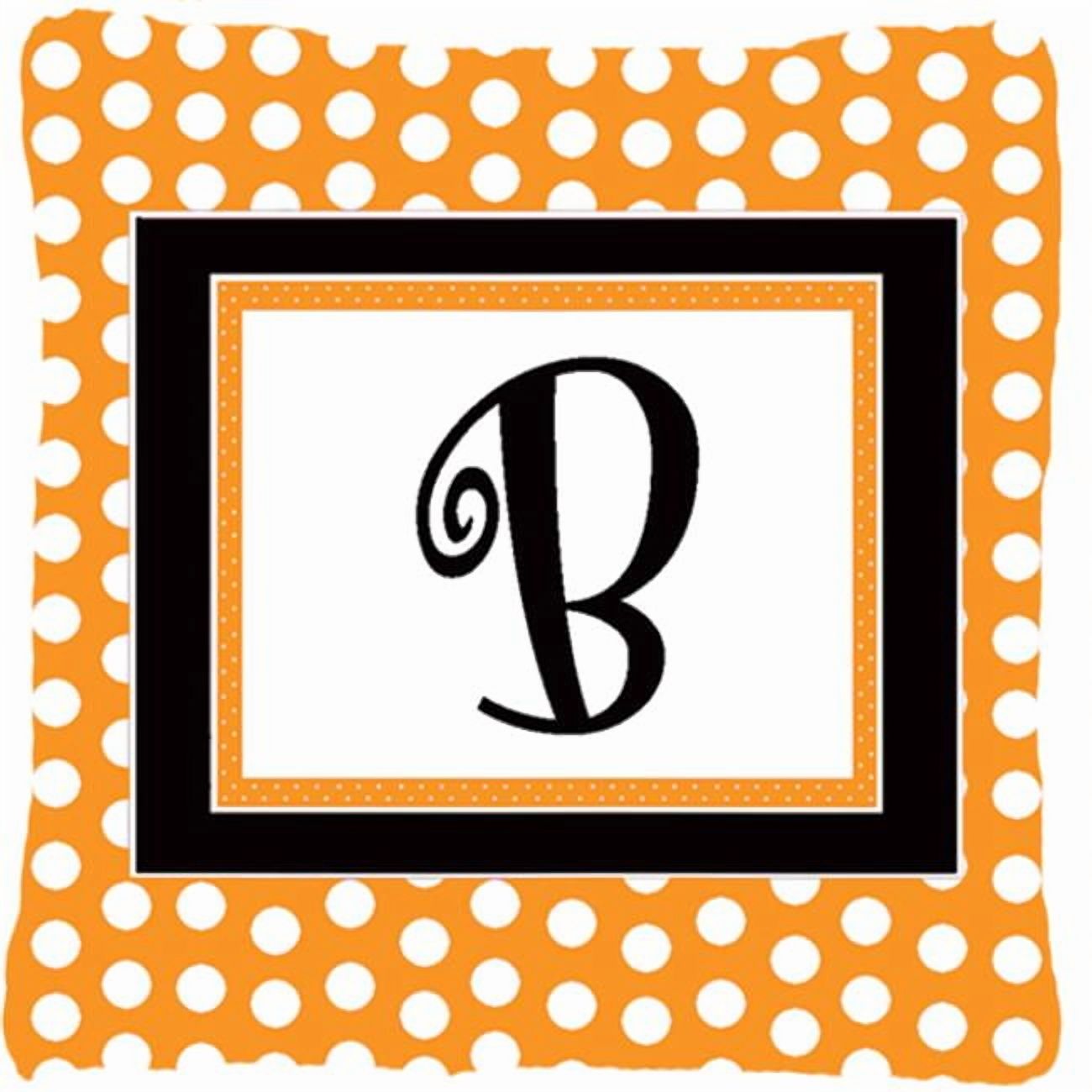 Monogram Initial B Orange Polka dots Indoor & Outdoor Fabric Decorative Pillow - 14 x 2 x 14 in.