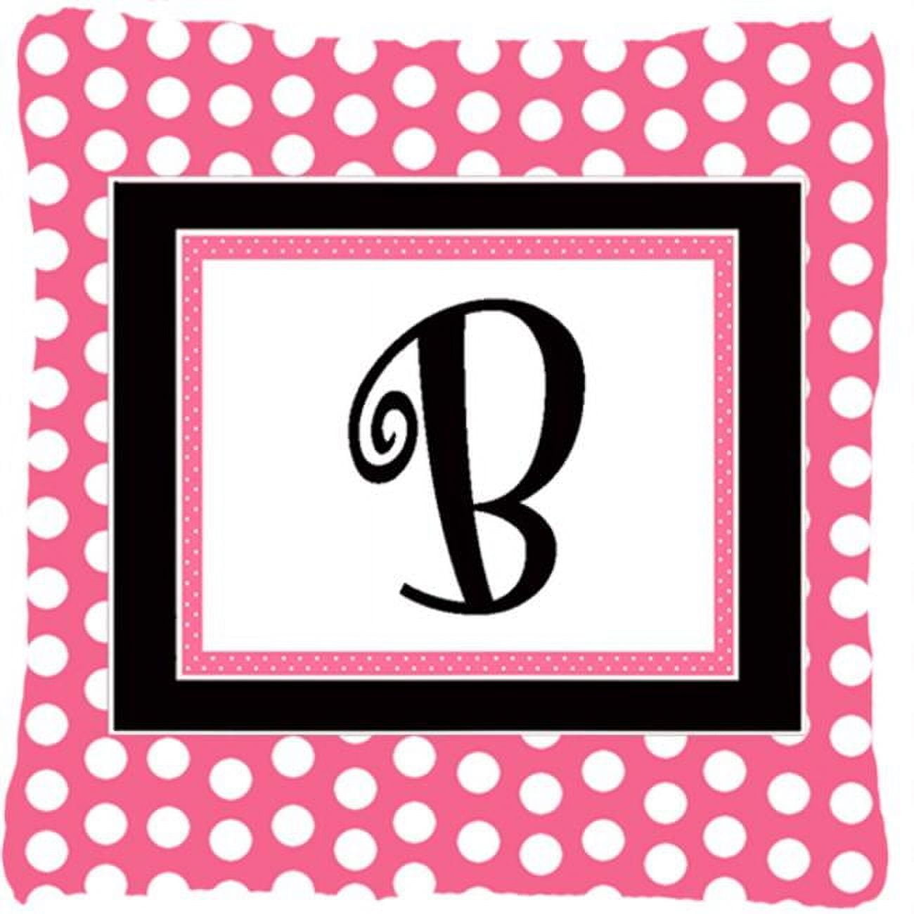Monogram Initial B Pink Black Polka Dots Indoor & Outdoor Fabric Decorative Pillow
