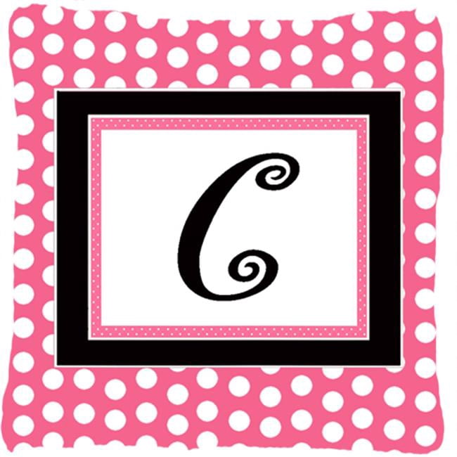 Monogram Initial C Pink Black Polka Dots Indoor & Outdoor Fabric Decorative Pillow - 14 x 2 x 14 in.