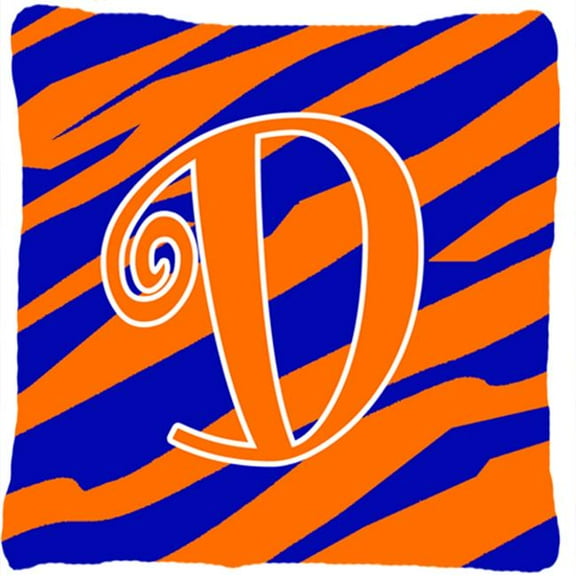 Monogram Initial D Tiger Stripe Blue and Orange Fabric Decorative Pillow