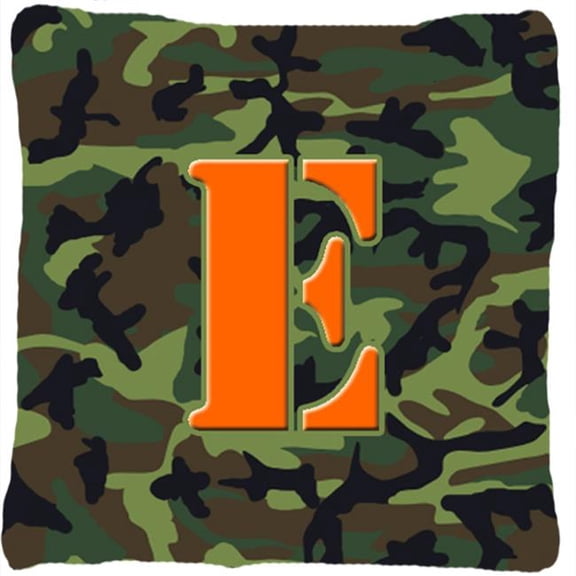 Monogram Initial E Camo Green Decorative Fabric Pillow
