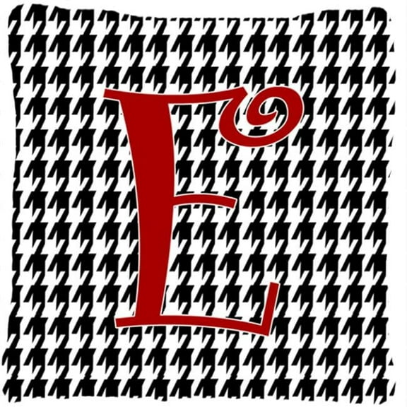 Monogram Initial E Houndstooth Black Fabric Decorative Pillow