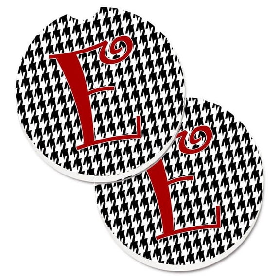 Monogram Initial E Houndstooth Black Set of 2 Cup Holder Car Coaster