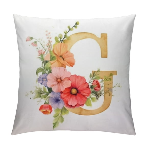 Monogram Initial G Pillow Cover Alphabet Red Poppy Floral Rectangle Lumbar Pillow Case Monogram Decorative Pillow Home Bright Throw Pillow Case for Home Indoor Decor